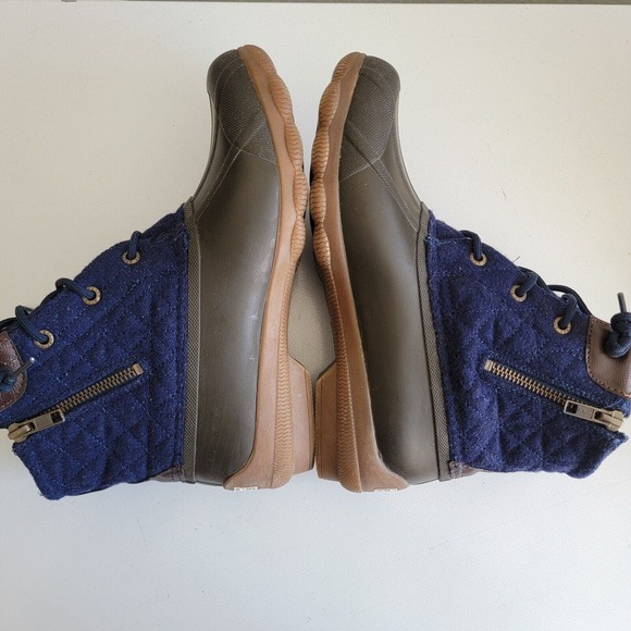 Sperry Saltwater Quilted Wedge Tide Wool Blue Brown Duck Boots Women Size 7 - Picture 9 of 14